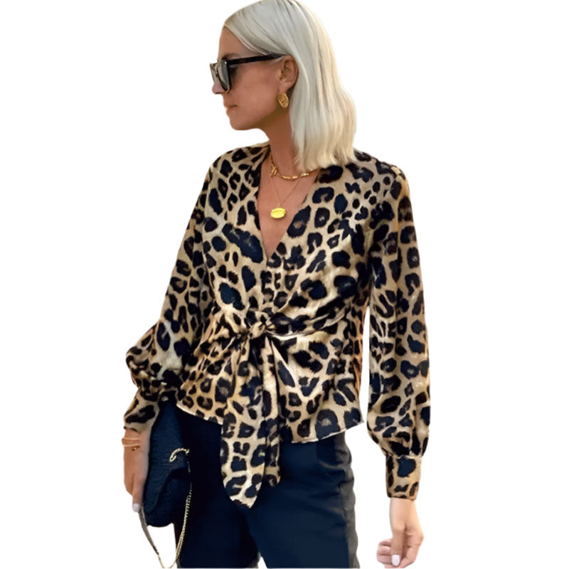 V-Neck Lantern Sleeve Blouse