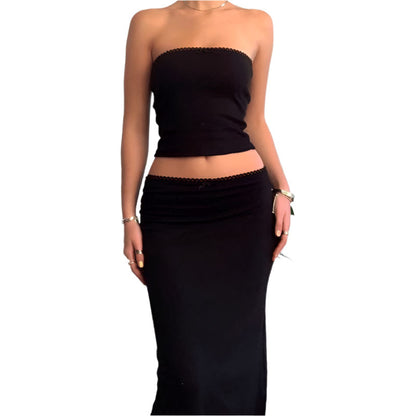 Vintage Crop Top & Maxi Skirt Set