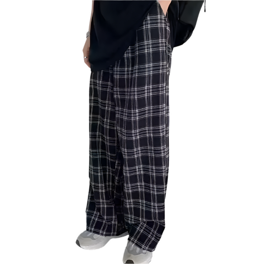 Plaid Straight-Leg Pants Streetwear Style