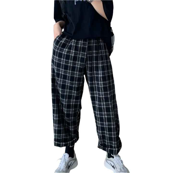 Plaid Straight-Leg Pants Streetwear Style